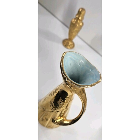 Vtg Savoy Weeping Gold Mid Century Modern MCM Vase Plus Salt and Pepper Shakers - Picture 8 of 14